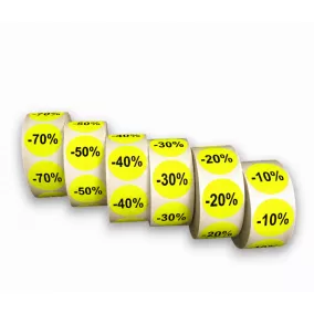 20mm körcímke -10% -20% -30% -40% -50% -70%  - fluo citrom