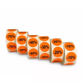 20mm körcímke -10% -20% -30% -40% -50% -70% - fluo narancs