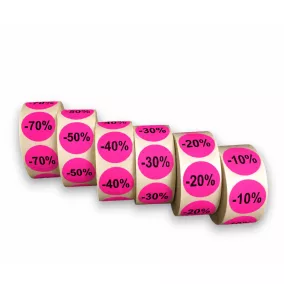 20mm körcímke -10% -20% -30% -40% -50% -70% - fluo pink