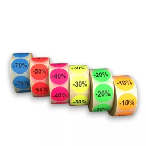 20mm körcímke -10% -20% -30% -40% -50% -70% - fluo zöld