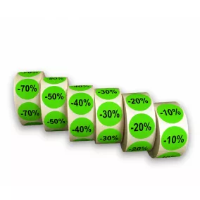 20mm körcímke -10% -20% -30% -40% -50% -70% - fluo zöld