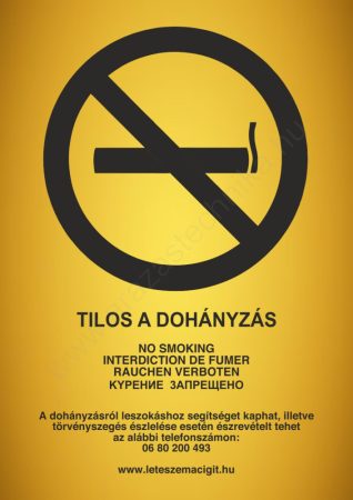 Tilos a dohányzás - A4 matrica - ARANY