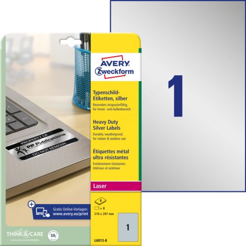 L6013-8 Avery ipari ezüst poliészter címke 210x297mm