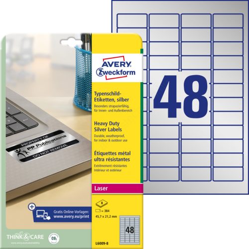L6009-8 Avery ipari ezüst poliészter címke 45,7x21,2mm