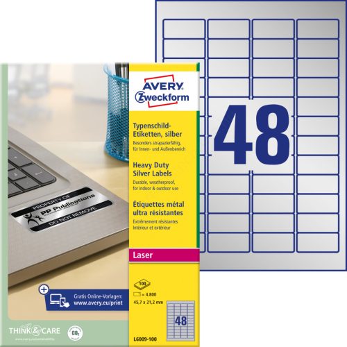 L6009-100 Avery ipari ezüst poliészter címke 45,7x21,2mm