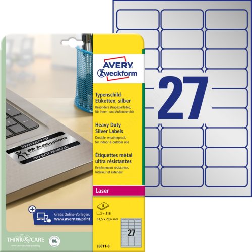 L6011-8 Avery ipari ezüst poliészter címke 63,5x29,6mm