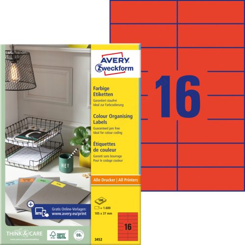 3452 Avery univerzális címke - piros 105x37mm