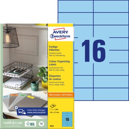 3453 Avery univerzális címke - kék 105x37mm