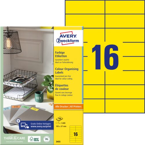 3455 Avery univerzális címke - sárga 105x37mm