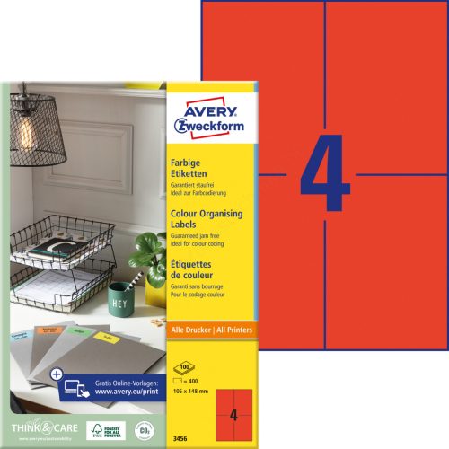 3456 Avery univerzális címke - piros 105x148 mm