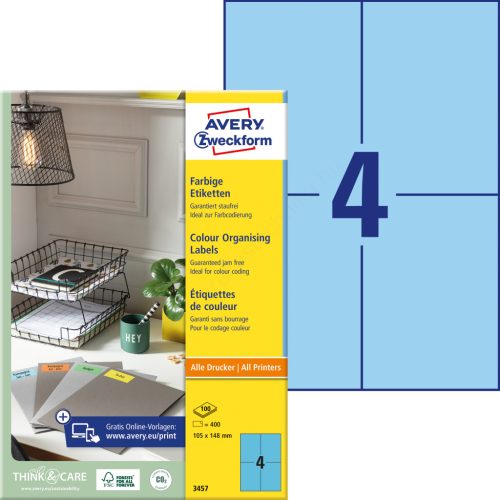3457 Avery univerzális címke - kék 105x148mm