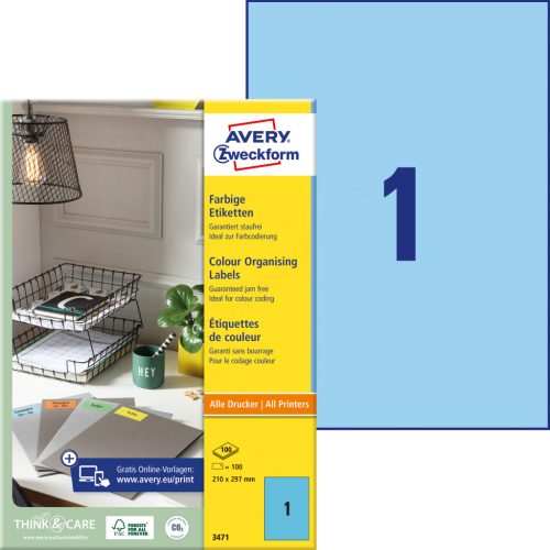 3471 Avery univerzális címke - kék 210x297mm