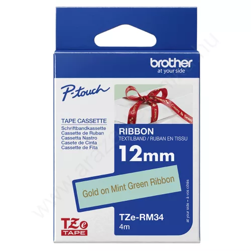 Brother P-touch 12mm ZÖLD-ARANY TZe-RM34 selyem szalag