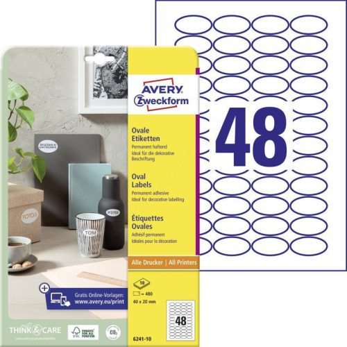 6241-10 Avery ovális címke 40x20mm 10 ív