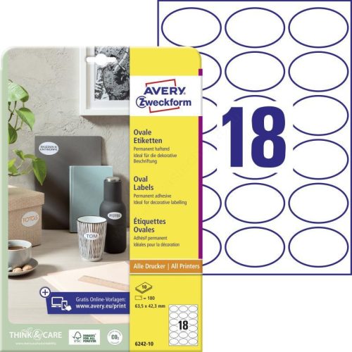 6242-10 Avery ovális címke 63,5x42,3mm 10 ív