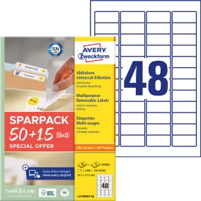   L4736REV-65 Avery univerzális visszaszedhető címke 45,7 x 21,2 mm 50+15 lap promo