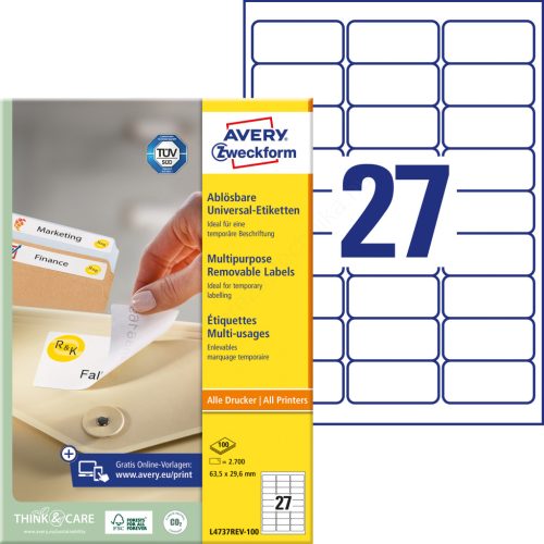 L4737REV-100 Avery univerzális visszaszedhető címke 63,5 x 29,6 mm
