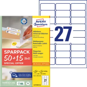   L4737REV-65 Avery univerzális visszaszedhető címke 63,5 x 29,6 mm 50+15 lap promo