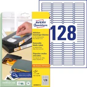   L6020REV-25 Avery visszaszedhető VHS-C videókazetta címke 43,2 x 8,5 mm