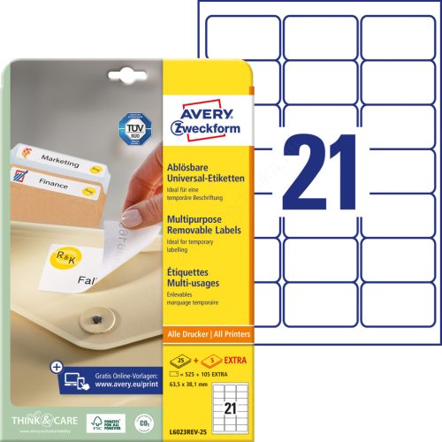 L6023REV-25 Avery univerzális visszaszedhető címke 63,5 x 38,1 mm