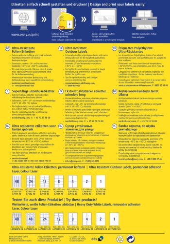 L7916-40 Avery ultra ellenálló címke 210 x 148 mm